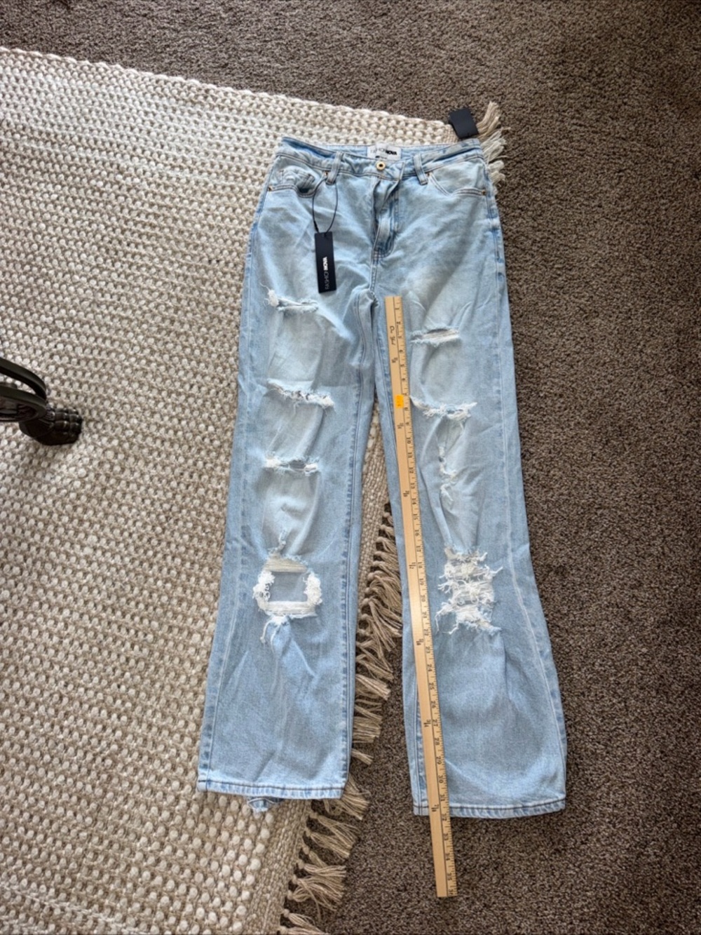 Fashion Nova Light Blue Distressed Flare Jeans